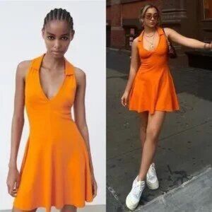 Zara Ribbed Knit Mini Polo Dress S Sleeveless V Neck Fit Flare Tennis